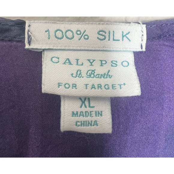 Calypso St. Barth For Target Blouse Women's XL Purple White Silk Top Blouse - Picture 6 of 6